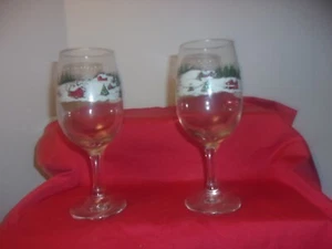 Vintage Libbey Winter Village Clear Glass Set of 2 Water Goblets/Glasses - Picture 1 of 2