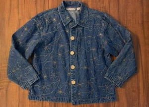 Vintage 90’s New Direction Boho Artsy Floral Embroidered Denim Jacket Women’s M - Picture 1 of 9