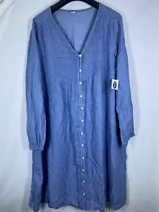 Old Navy Shirt Womens Large Chambray Blue Denim Tunic Dress Boho Cottage Button - Picture 1 of 12