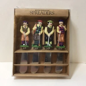 Set of 4 Golfer Spreaders Boston Warehouse Cheese Dip Stainless Steel Knives - Picture 1 of 6