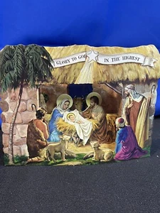 Tarjeta de papel diorama emergente 3D troquelado belén vintage Jesús María - Imagen 1 de 3
