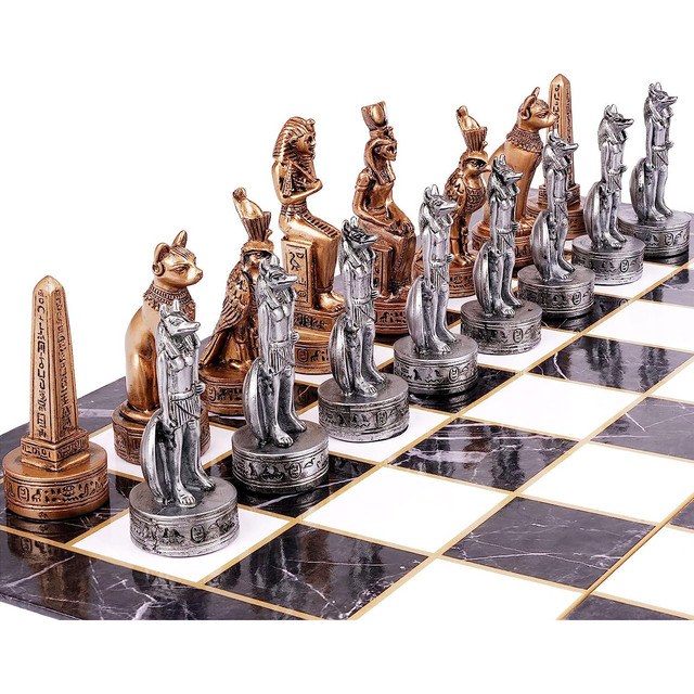 Gifts & Decors Pharaoh Egyptian Army VS Caesar Roman Empire Centurions  Resin Chess Pieces with Glass Board Set