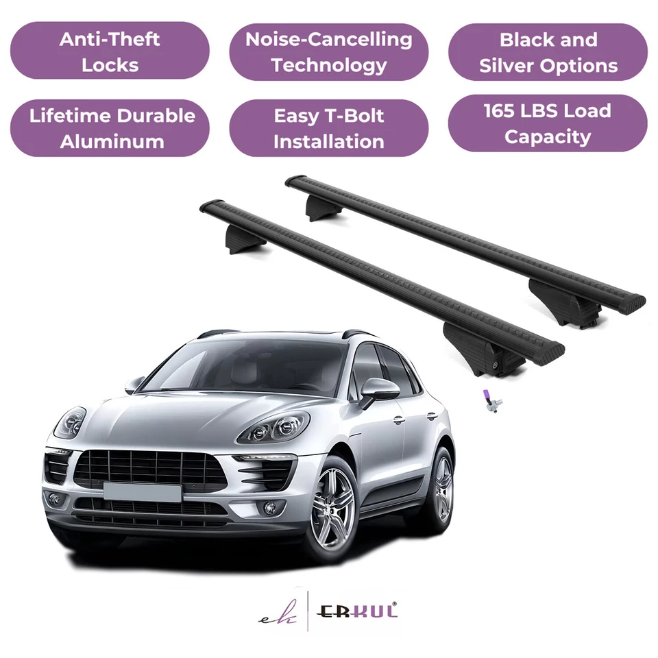 Barras transversales para portaequipajes de techo ERKUL para Porsche Macan 2015-2026 con rieles empotrados - negras Foto 1 de 4