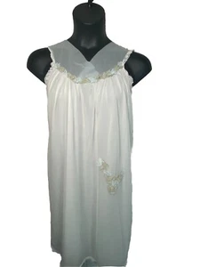 Retro Aristocraft Blue Size Medium Midi Sheer Nightgown Embroidered Nylon Lace - Picture 1 of 12
