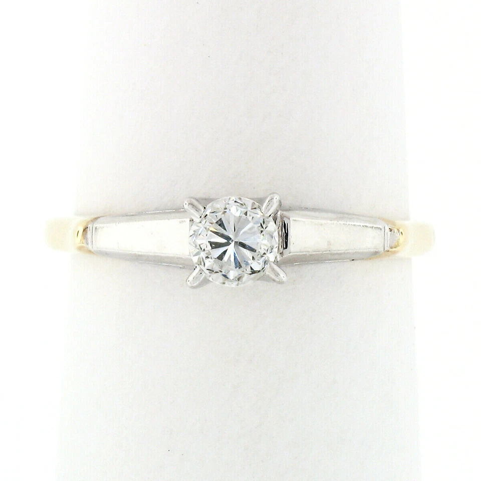 Vintage 14k Gold Old Transitional Diamond Solitaire Engagement or Promise Ring - Image 1 of 4
