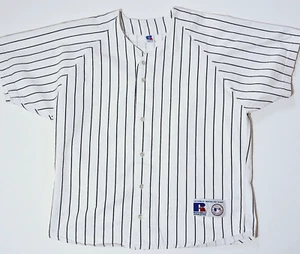 Maglia da baseball Russell Athletic con bottoni a righe viola taglia L manica corta - Foto 1 di 10