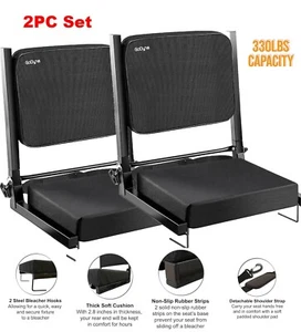 2pc Wide Stadium Seat for Bleachers Adjustable Back Support w/Back Cushion&Strap - Picture 1 of 10