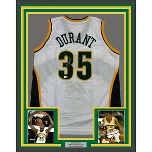 Framed Autographed/Signed Kevin Durant 35x39 Seattle White Jersey Beckett COA - Picture 1 of 2
