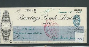 wbc. - CHEQUE - CH1149- USED -1935 - BARCLAYS BANK, DISS - Picture 1 of 1