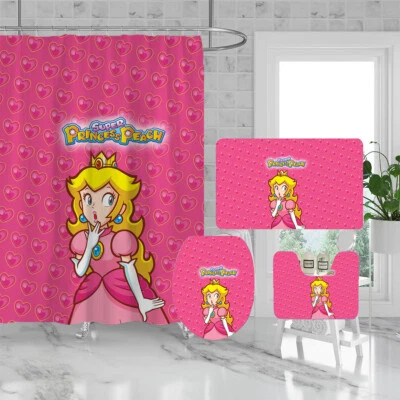 Juego de alfombras de baño Peach Princess Super Mario cortina de ducha tapa de inodoro cubierta NUEVO Foto 1 de 4