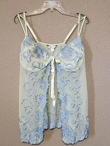 Cacique Babydoll Chemise Embroidered Sheer Green Blue Lingerie Woman Size 18/20 - Picture 1 of 8