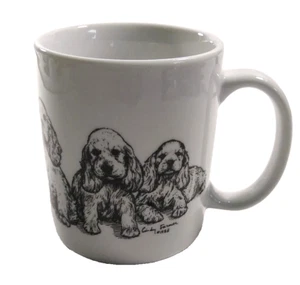 Cocker Spaniel Coffee Mug 1988 Cindy Farmer Porcelain Signed Hand Decorated USA - Picture 1 of 11