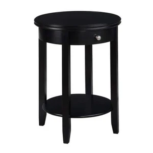 Convenience Concepts End Table 18.25"x18.25"x24" Black Round MDF 1-Drawer Shelf - Picture 1 of 5