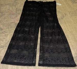 New Black Tie Front Pull On Wide Leg Swim Coverup Pants PLUS SZ XXL 2XL Womens - Picture 1 of 7