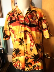 Royal Hawaiian Creations Sunset Shirt M Bold Tropical Hot Rods Woody Surfbretter - Bild 1 von 6