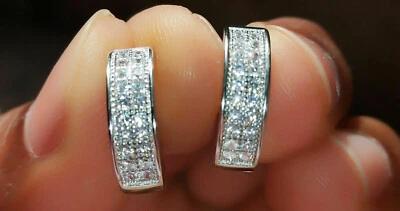 0.36Ct White Round Cut Moissanite Women's Huggie Earrings Solid 14K White Gold - Image 1 of 4