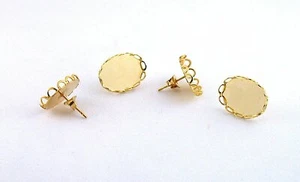 One Pair Old Stock 14x10 Oval Goldfilled Post Nut Bezel Cab Earring Finding  EE7 - Picture 1 of 3