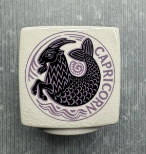 CAPRICORN Zodiac CERAMIC crackle glaze retro COIN BANK Broadstairs England - Picture 1 of 7