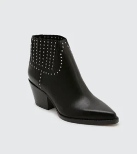 DOLCE VITA Booties 8 SETHE STUDDED Silver Black Boots Leather Western SlipOn NWT - Picture 1 of 4
