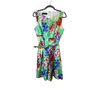 Rickie Freeman Teri Jon Mid Length Floral Belted Sleeveless Dress Size 10 Silk - Picture 1 of 8