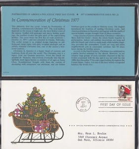USA 1977 2 FIRST DAY COVERS SEASON GREETINGS CHRISTMAS ART + CARD + CACHET - Picture 1 of 2