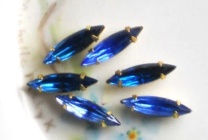 Vintage Cobalt Rhinestones Prong Pronged Setting Lot Navettes NOS 15x4mm #1187 - Picture 1 of 3