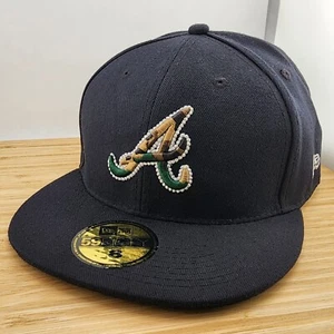Atlanta Braves Fitted Hat, Black Cap w/Camo Embroidered Logo, New Era 5950, Sz 8 - Picture 1 of 9