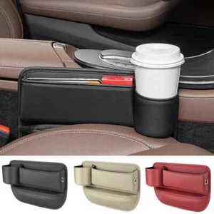 NEW Leather Car Seat Gap Filler Organizer Storage Universal Fit Cup Holder Pouch - Picture 1 of 18