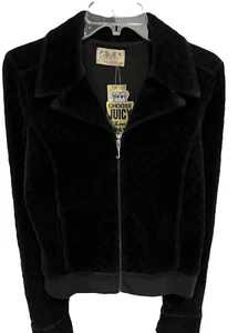 NEW Juicy Couture Y2K Black Velour Quilted Zip Jacket Women Medium NWT FREE SHIP - Picture 1 of 16