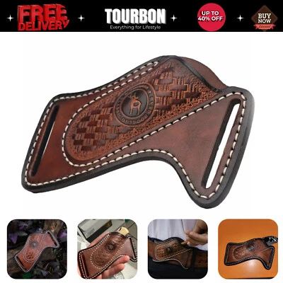 TOURBON Leather Folding Blade Knife Sheath Belt Pouch Trapper Knives Pocket Case - Image 1 of 4