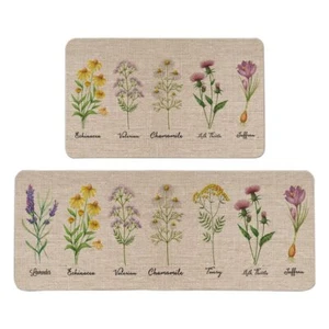 Floral Decorative Kitchen Mats Set Of 2 Nonslip Absorbent Rug Comfort Standing R - Picture 1 of 4