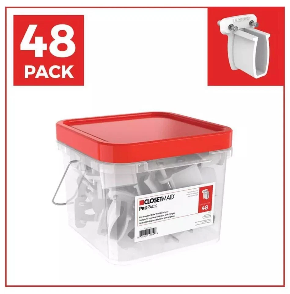 48 Pack ClosetMaid Pre-Loaded Side Wall Bracket for Wire Shelving & Shelf & Rod - Image 1 of 1