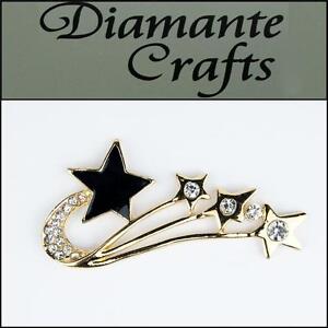 3D Shooting Star Gold Alloy Clear Diamantes Black Enamel DIY Case Deco 3FST2013
