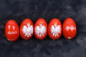 LOTE DE COLECCIÓN DE 5 HUEVOS DE MADERA DE ÁGUILA POLACA - ADORNOS DE CENTRO DE ARTE PULIDO - Imagen 1 de 7