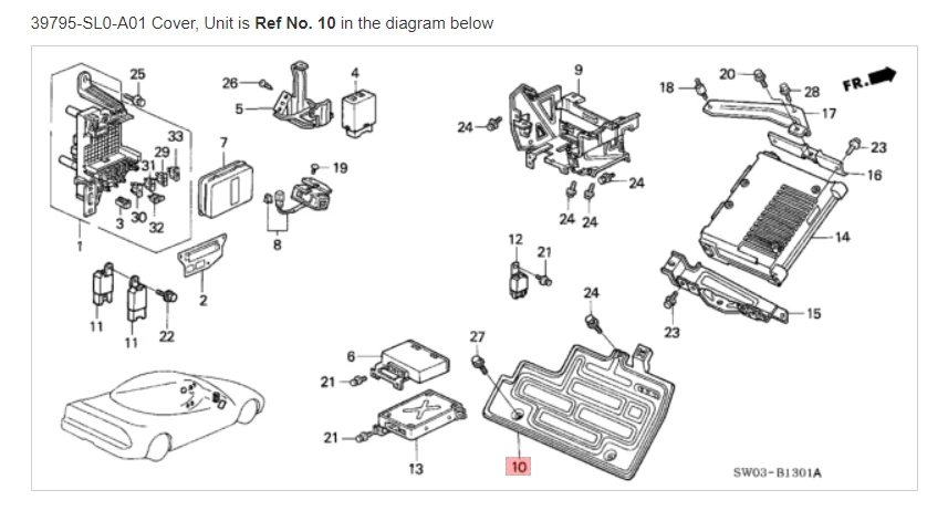 HONDA ACURA GENUINE OEM NSX Cover, Unit Control Unit ☆ 39795-SL0-A01 ☆ - Image 1 of 1