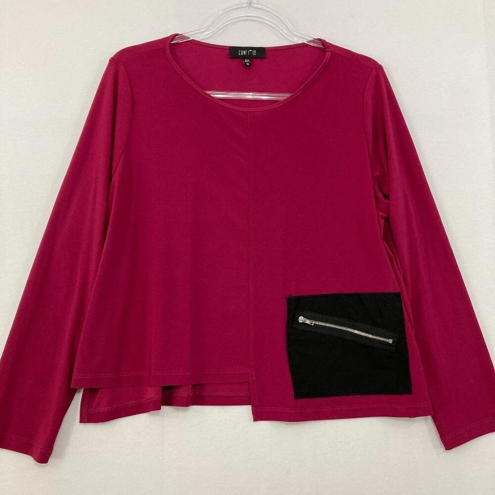 Women's Color Block Pullover Top - Loose Fit Long Sleeve Casual Shirt (Black, Size L)