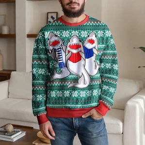 Maglione Brutto Natale Squalo Divertente, Felpa Vacanze Famiglia Squalo - Foto 1 di 3