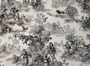 2/3 yd Bloomcraft Upholstery Decor Fabric Black White French Country Toile 21x54 - Picture 1 of 7