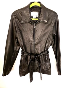 Vintage Nine West belted soft leather jacket w/ zip up pockets black Women's M - Picture 1 of 6