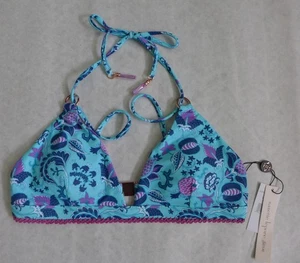 NANETTE LEPORE Tassel Ties Floral Swim Triangle Halter Top Ring Detail Size 8 - Picture 1 of 13