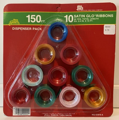 Vtg Satin Glo Ribbons Dispenser Pack Ten 3/4” wide Ea Reel 15ft Made in USA NEW - Image 1 of 4