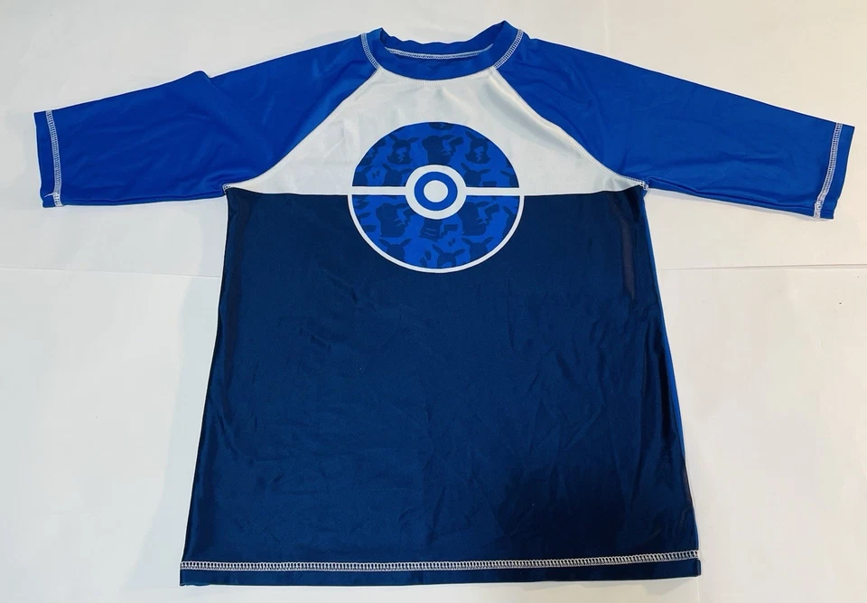* POKEMON Swim Wear Rash Guard Poke-Ball Logo SS T-Shirt Boys Sz 14/16 Tee - Image 1 of 4