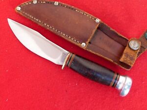 Marbles Gladstone USA vintage Woodcraft leather wood pommel fixed blade knife