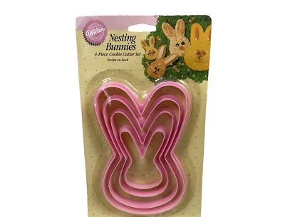 Juego de 4 Cortadores de Galletas Wilton Bunnies Bunnies Vintage 1993 Rosa Anidación Pascua Foto 1 de 4