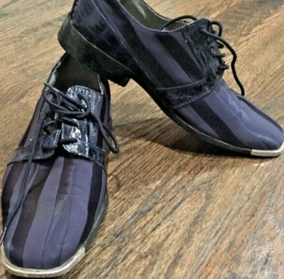 Hugo Vitelli 男式礼服牛津鞋系带鞋海军蓝燕尾服条纹 Croc 尺码 9 — 第 1/4 张图片