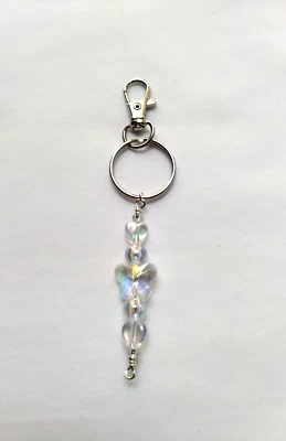 Handmade Butterfly and Heart Bead Keyring Chain Purse Bag Charm Junk Journal Fob - Image 1 of 4