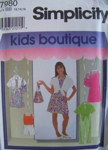Simplicity 7980 Girls 12-14-16 EASY Shift Dress Pants Shorts Tops Purse Pattern - Imagen 1 de 2