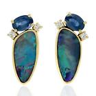 299Ct Multicolor Doublet Opals Sapphire Stud Earrings 18K Gold
