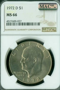 1972 D EISENHOWER DOLLAR NGC MS66 PQ 2ND FINEST REGISTRY MAC SPOTLESS * - Bild 1 von 4