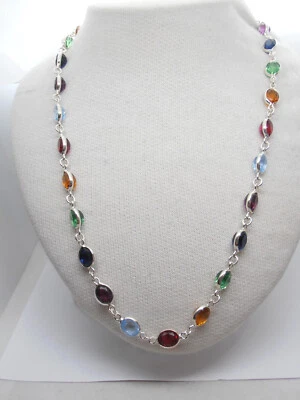 Collana in Argento 925 e Pietre Sintetiche - Girocollo Acquamarina Smeraldo - Immagine 1 di 4